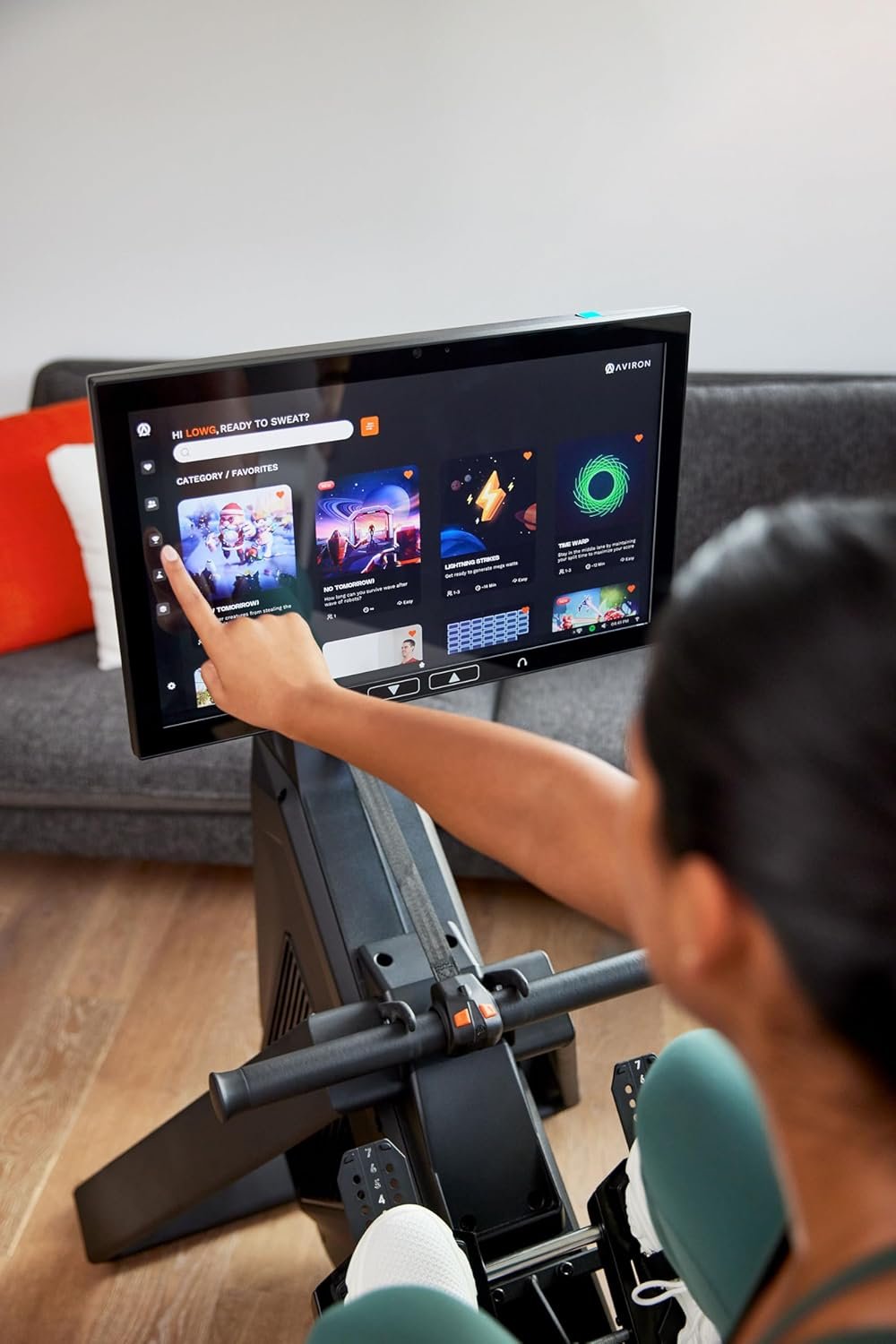 Aviron Strong Series Rower: 22″ HD Touchscreen, Dual Air & Magnetic Resistance up to 100 lbs. Game-Based Workouts, Streaming, Compact Design